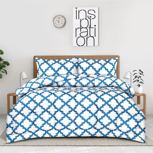 Geometric Ocean Blue - Micro Polyseter Printed Quilt Cover Set