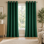 Set Of 2 Plain Green Window Curtains Panels