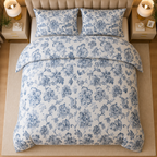 Classic Indigo Toile Percale Cotton Printed Quilt Cover Set