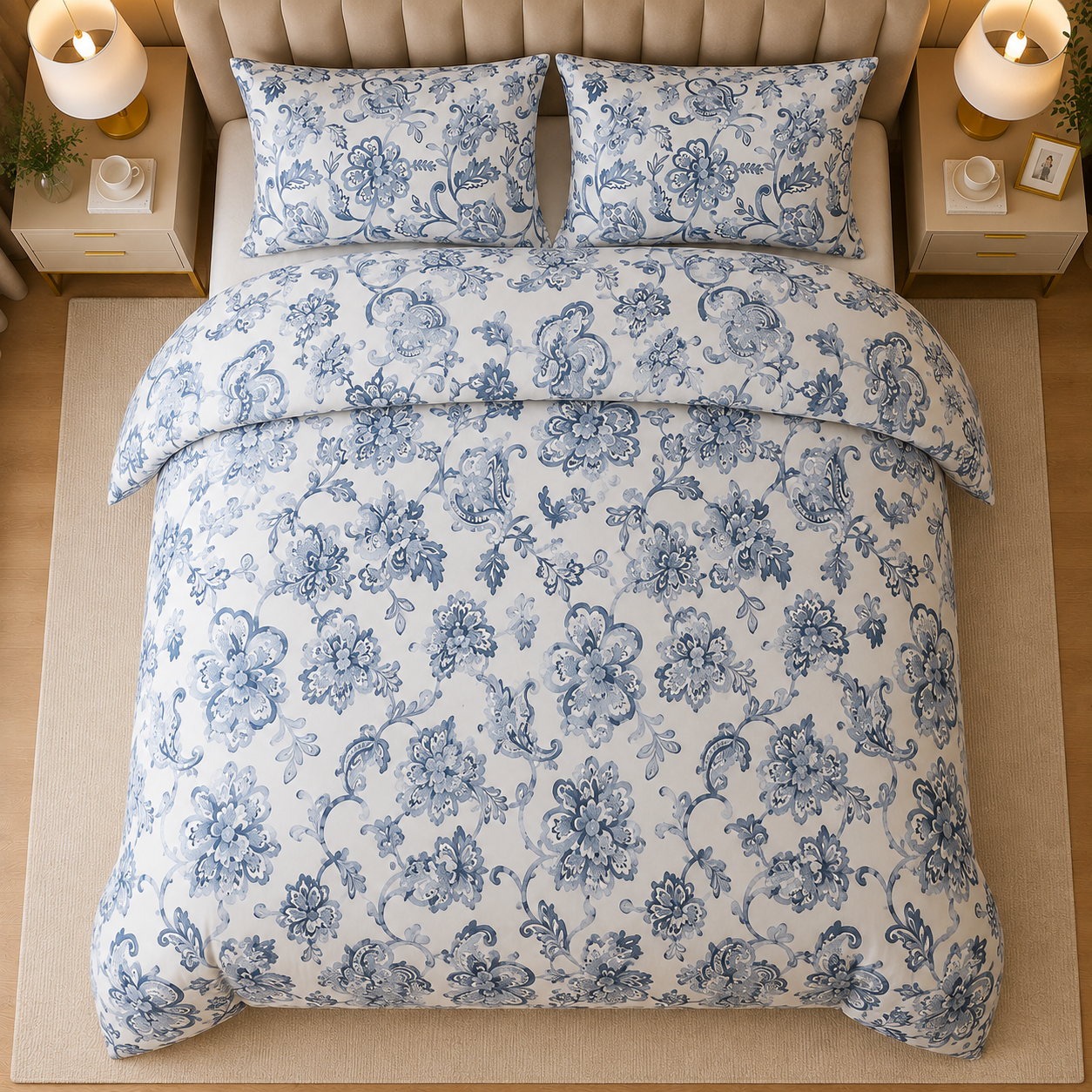 Classic Indigo Toile Percale Cotton Printed Quilt Cover Set