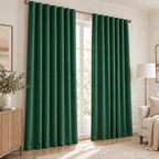 Set Of 2 Plain Green Window Curtains Panels
