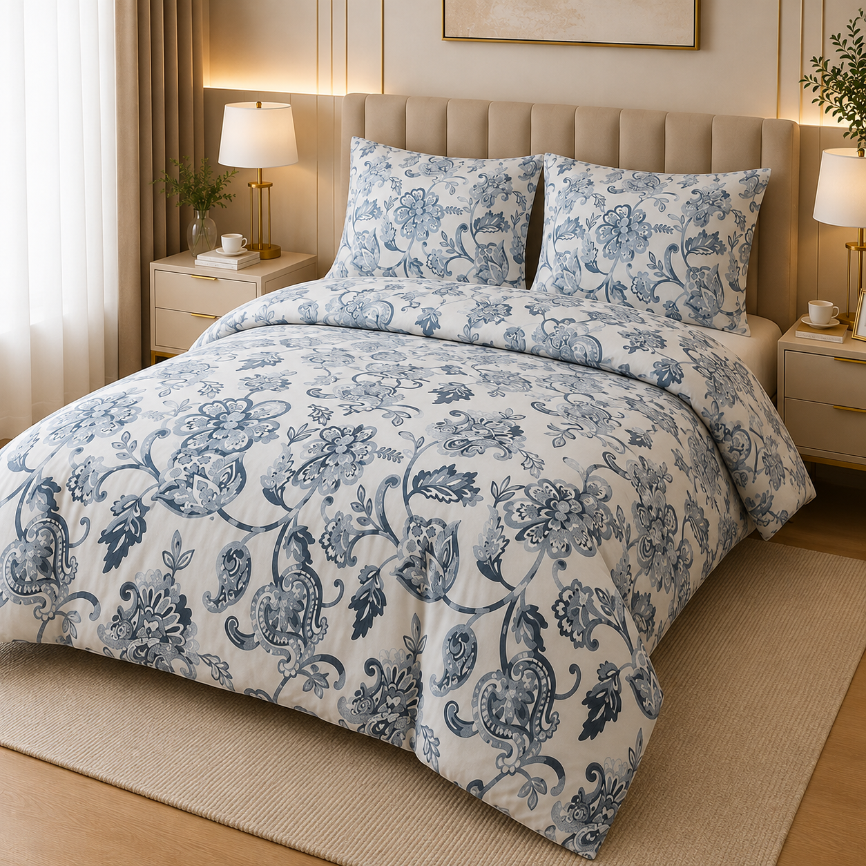 Classic Indigo Toile Percale Cotton Printed Quilt Cover Set