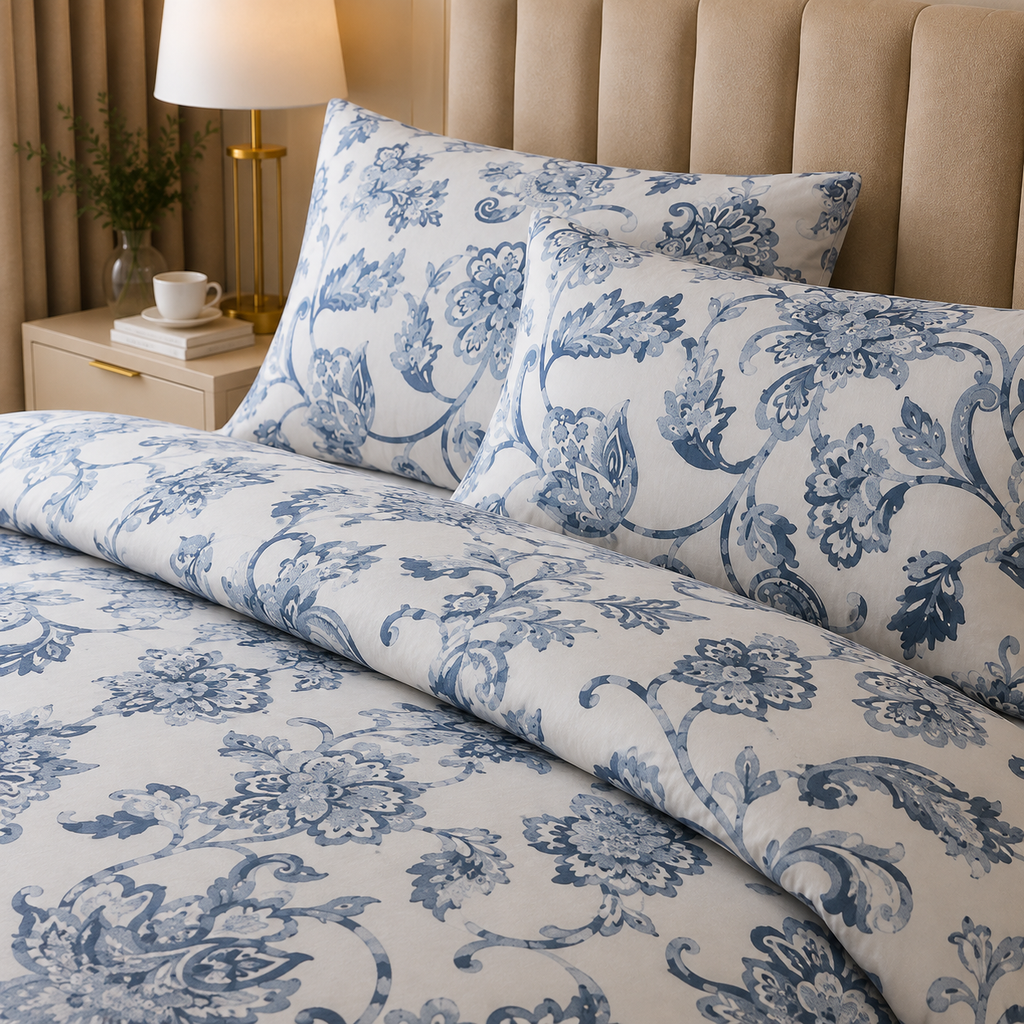 Classic Indigo Toile Percale Cotton Printed Quilt Cover Set
