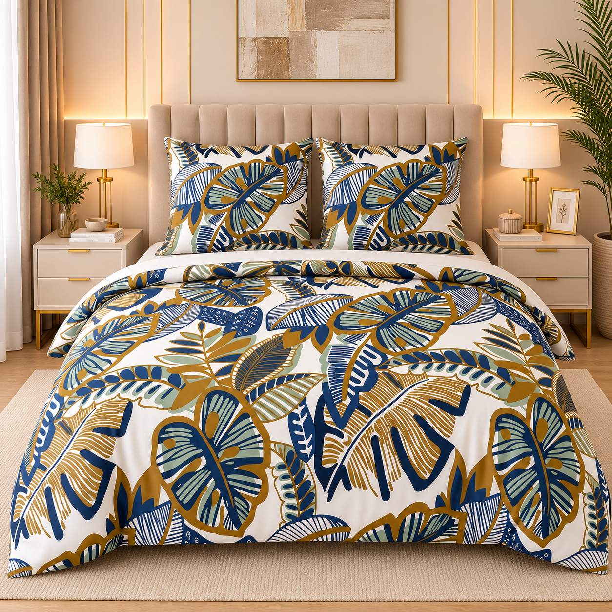 Tropical Leaf Percale Cotton Printed Quilt Cover Set
