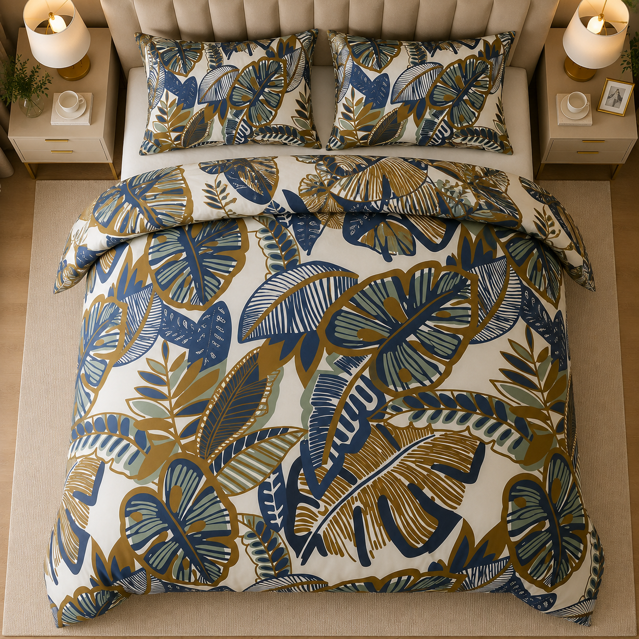 Tropical Leaf Percale Cotton Printed Quilt Cover Set
