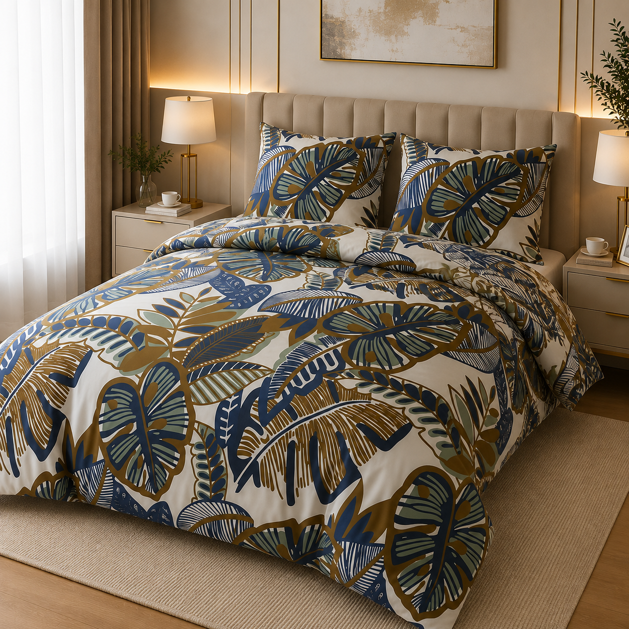 Tropical Leaf Percale Cotton Printed Quilt Cover Set