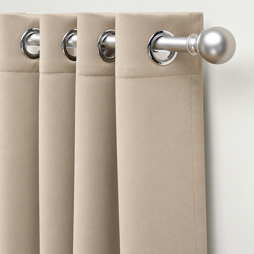 Set Of 2 Plain Beige Window Curtains Panels