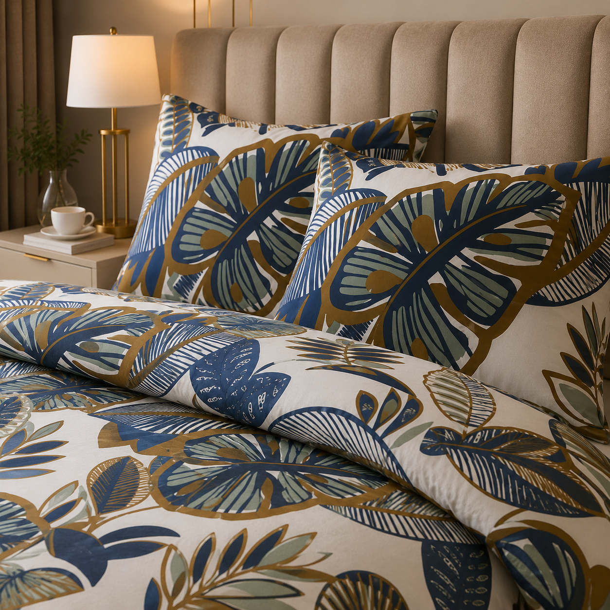 Tropical Leaf Percale Cotton Printed Quilt Cover Set
