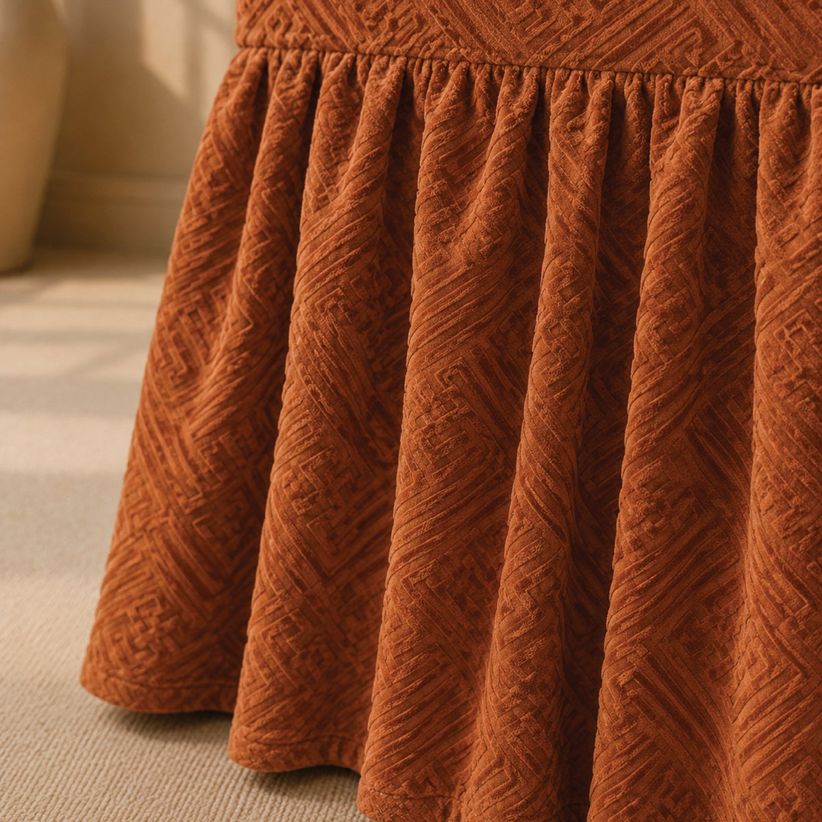 Stripe Tile Jaquard Frilled Chair Cover Sets - Copper
