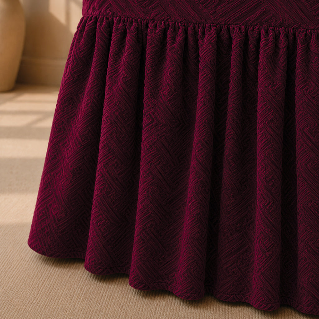 Stripe Tile Jaquard Frilled Chair Cover Sets - Maroon