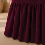 Stripe Tile Jaquard Frilled Chair Cover Sets - Maroon