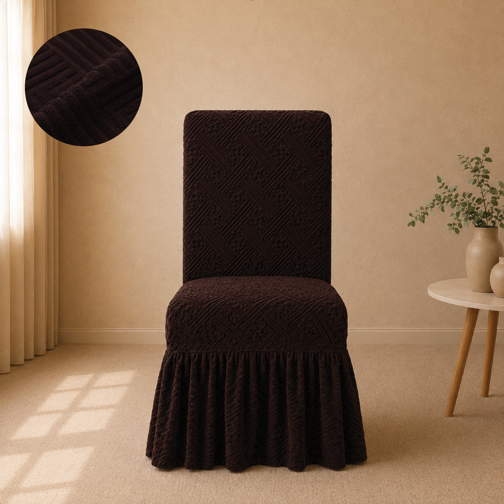 Stripe Tile Jaquard Frilled Chair Cover Sets - Brown
