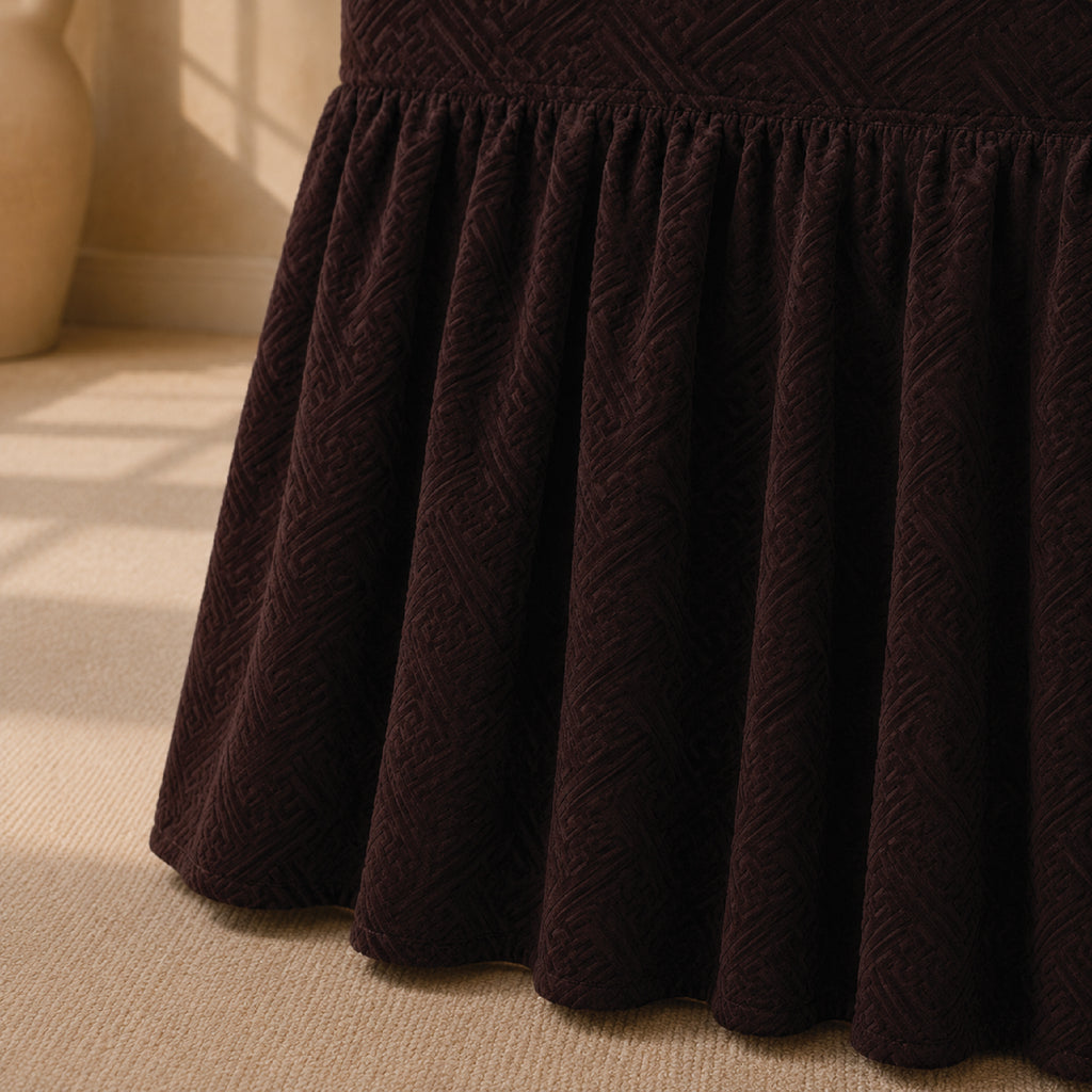 Stripe Tile Jaquard Frilled Chair Cover Sets - Brown