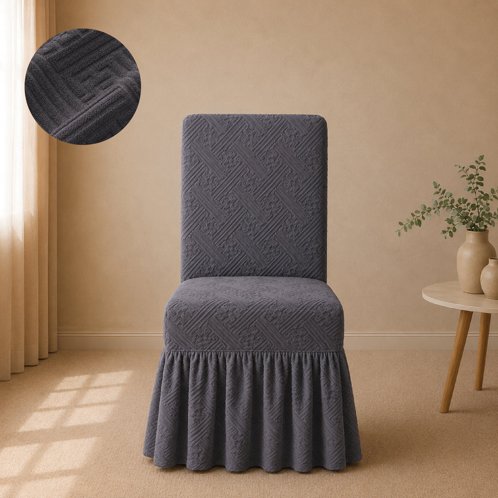 Stripe Tile Jaquard Frilled Chair Cover Sets - Grey