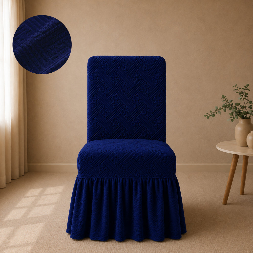 Stripe Tile Jaquard Frilled Chair Cover Sets - Blue