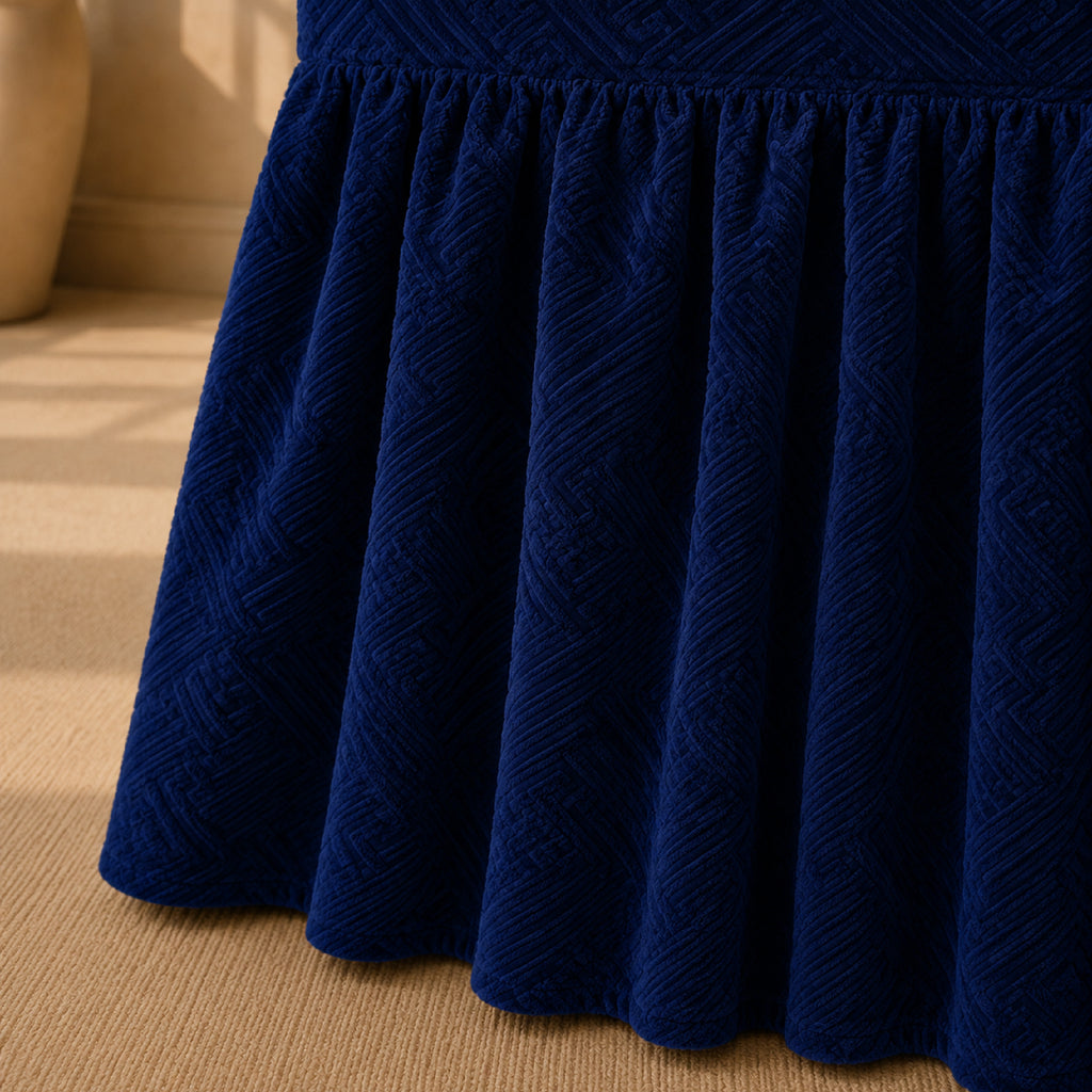 Stripe Tile Jaquard Frilled Chair Cover Sets - Blue