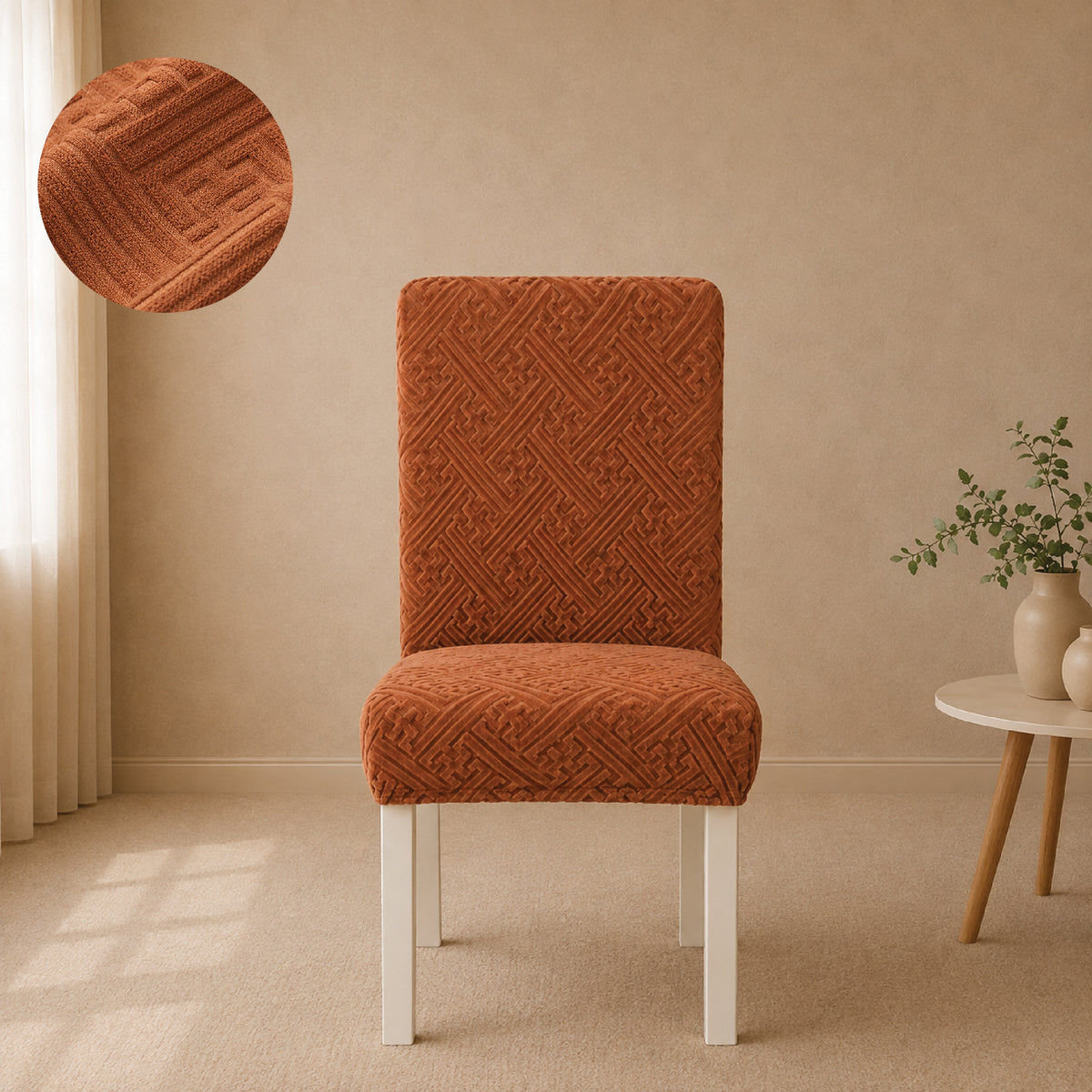 Stripe Tile Jaquard Fitted Chair Cover Sets - Copper