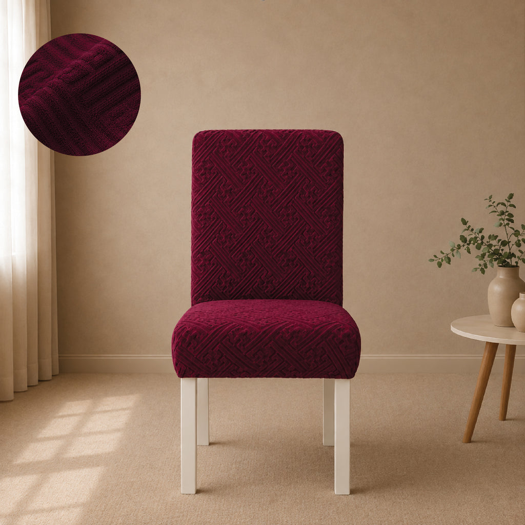 Stripe Tile Jaquard Fitted Chair Cover Sets - Maroon