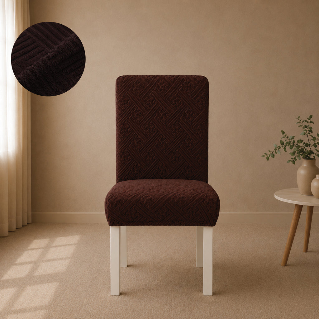 Stripe Tile Jaquard Fitted Chair Cover Sets - Brown