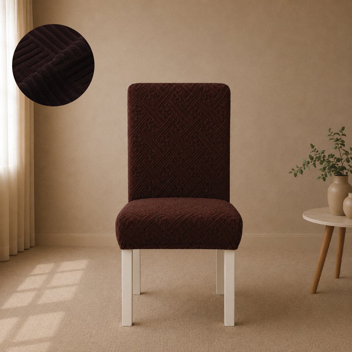 Stripe Tile Jaquard Fitted Chair Cover Sets - Brown