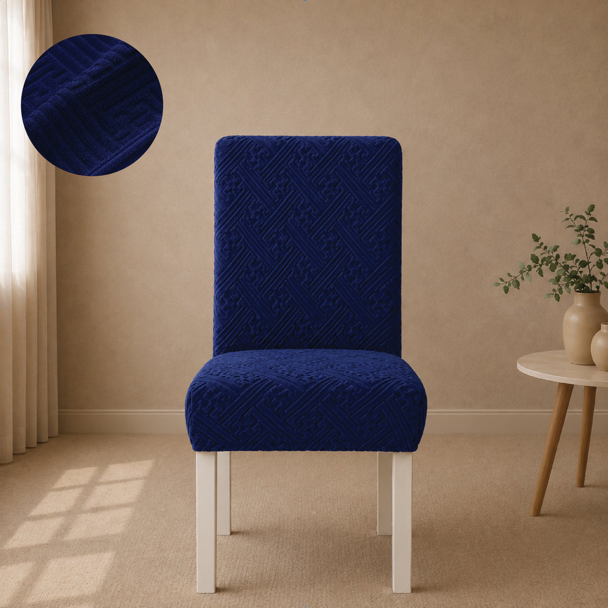 Stripe Tile Jaquard Fitted Chair Cover Sets - Blue