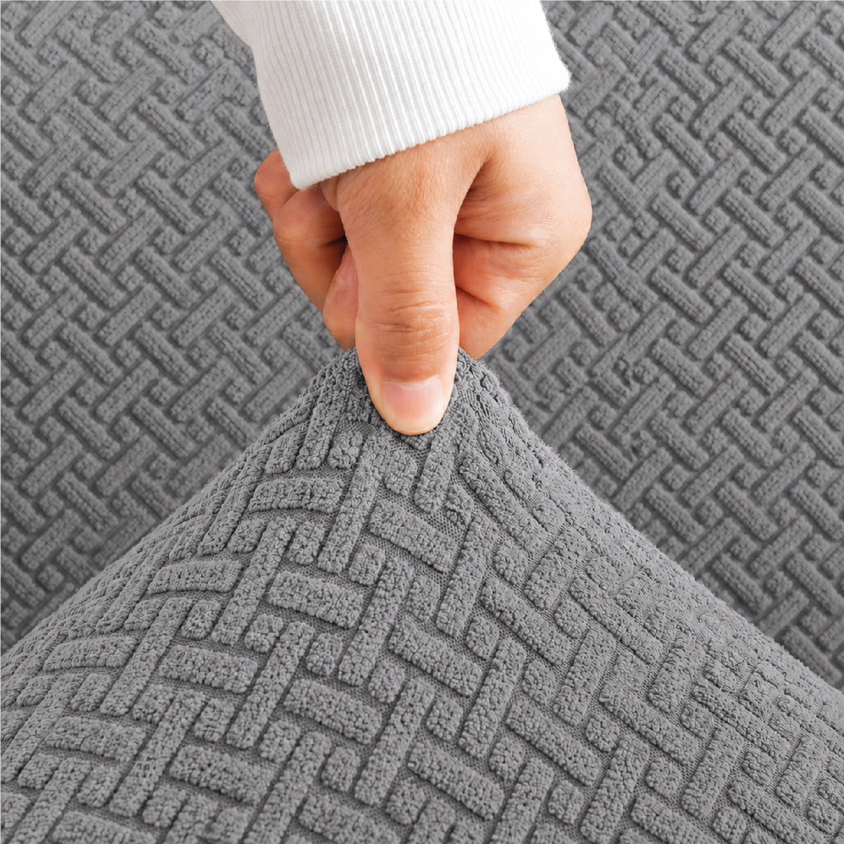 Stripe Tile Jacquard Fitted Sofa Cover - Grey