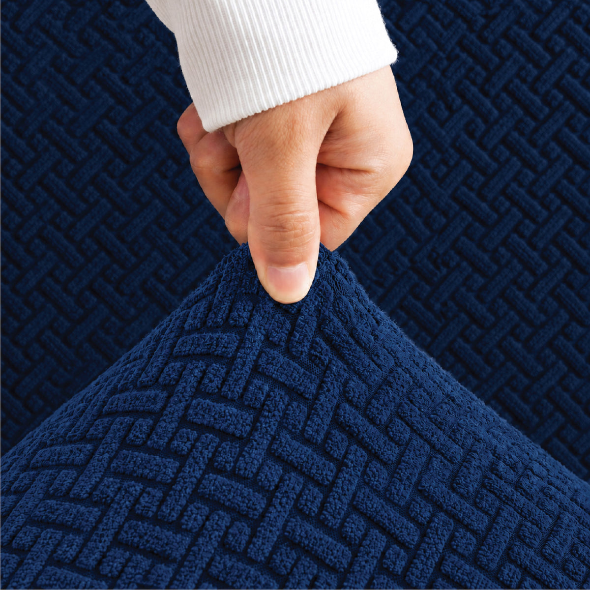 Stripe Tile Jacquard Fitted Sofa Cover - Blue
