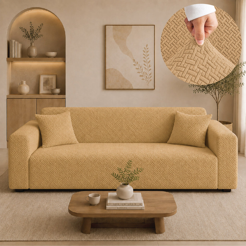 Stripe Tile Jacquard Fitted Sofa Cover - Golden