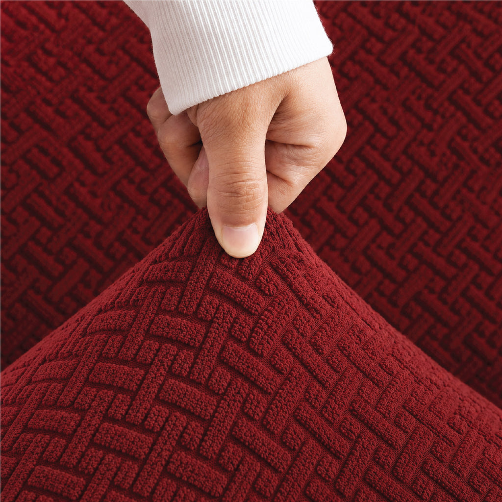 Stripe Tile Jacquard Fitted Sofa Cover - Maroon