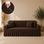 Stripe Tile Jacquard Frilled Sofa Cover - Brown