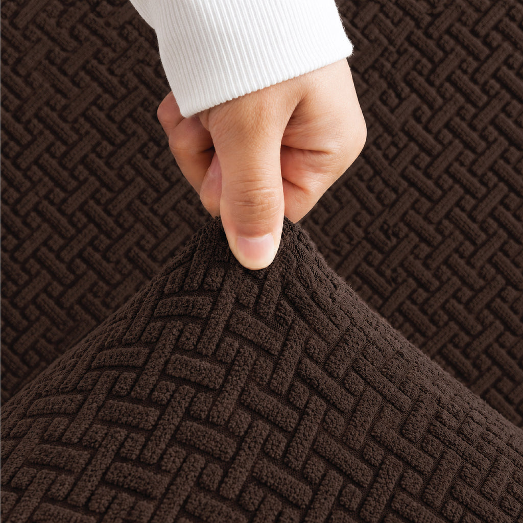 Stripe Tile Jacquard Frilled Sofa Cover - Brown