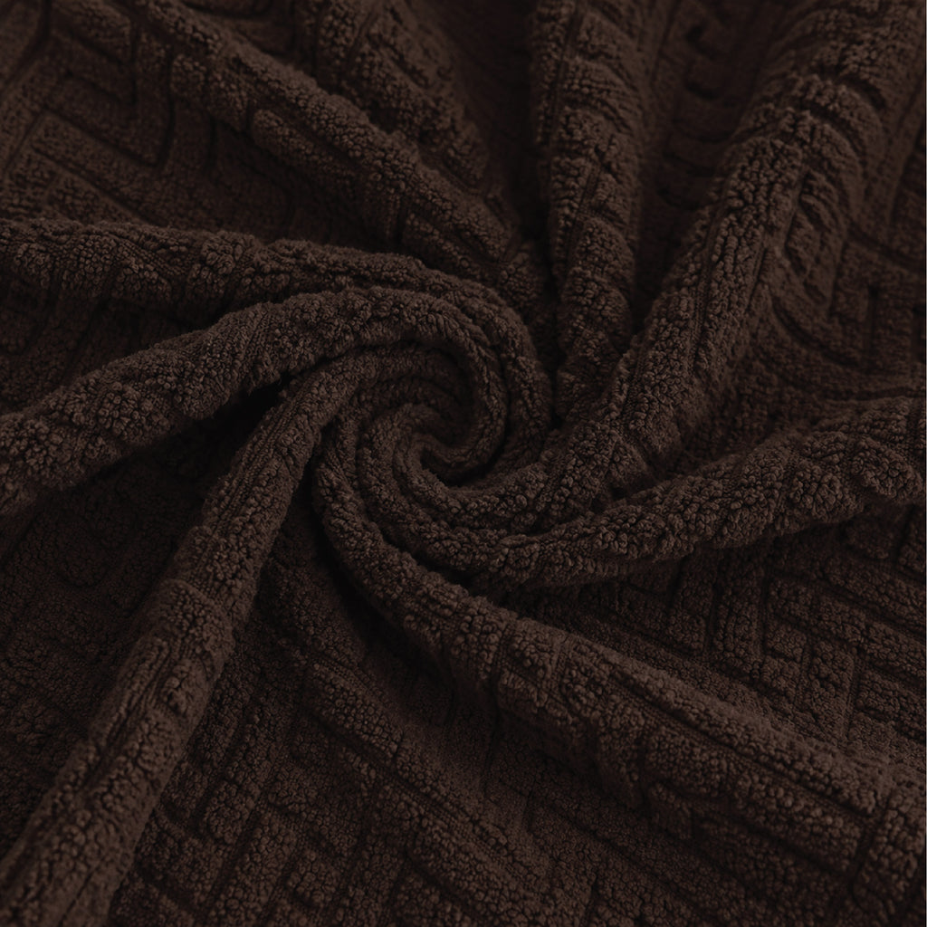 Stripe Tile Jacquard Frilled Sofa Cover - Brown