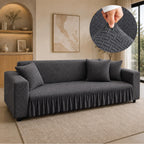 Stripe Tile Jacquard Frilled Sofa Cover - Grey