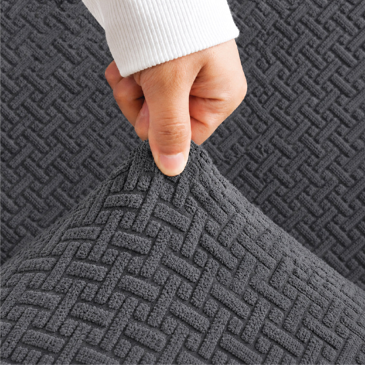 Stripe Tile Jacquard Frilled Sofa Cover - Grey