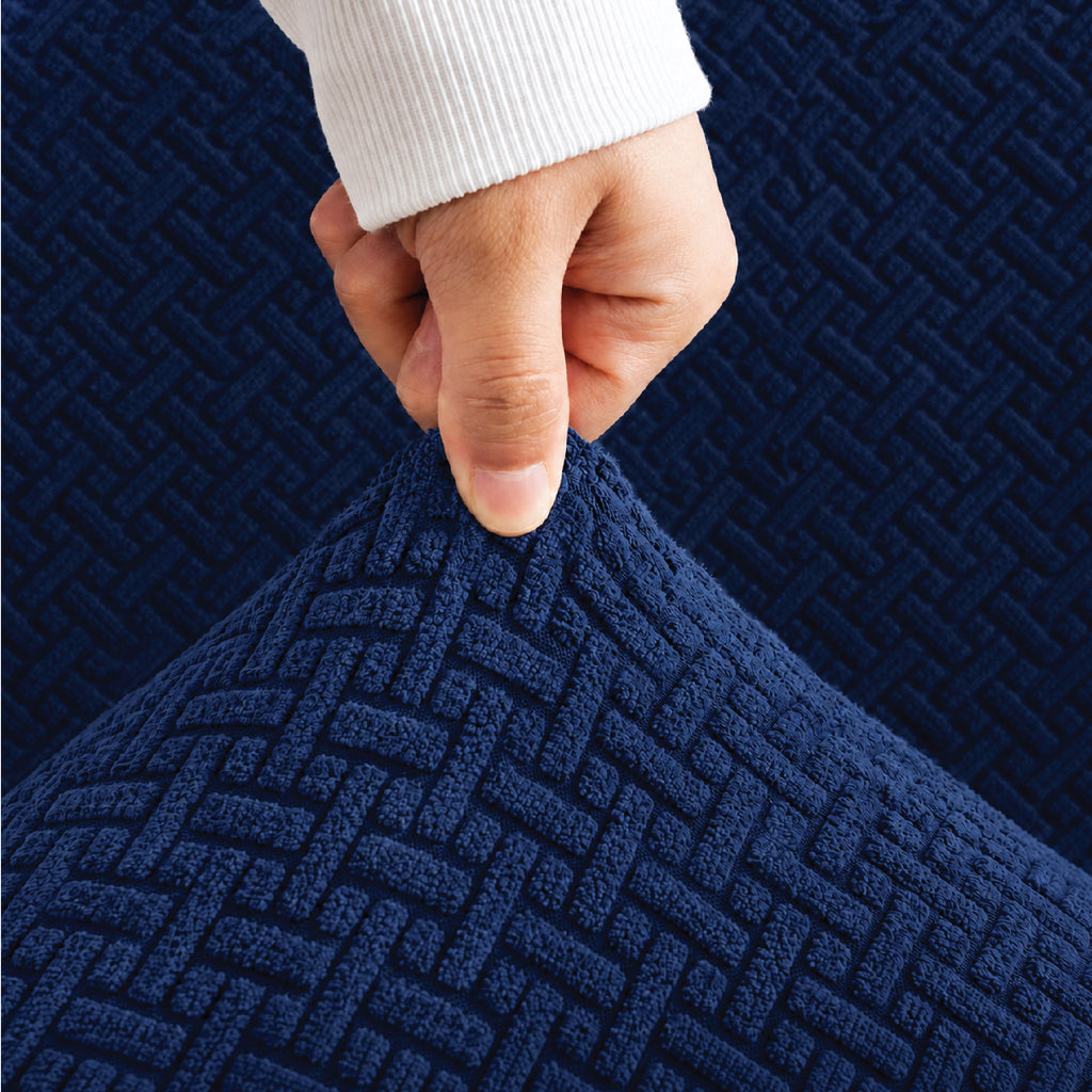 Stripe Tile Jacquard Frilled Sofa Cover - Blue