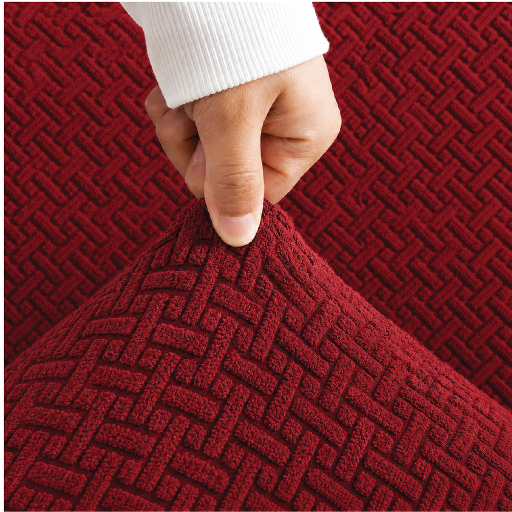 Stripe Tile Jacquard Frilled Sofa Cover - Maroon