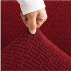 Stripe Tile Jacquard Frilled Sofa Cover - Maroon