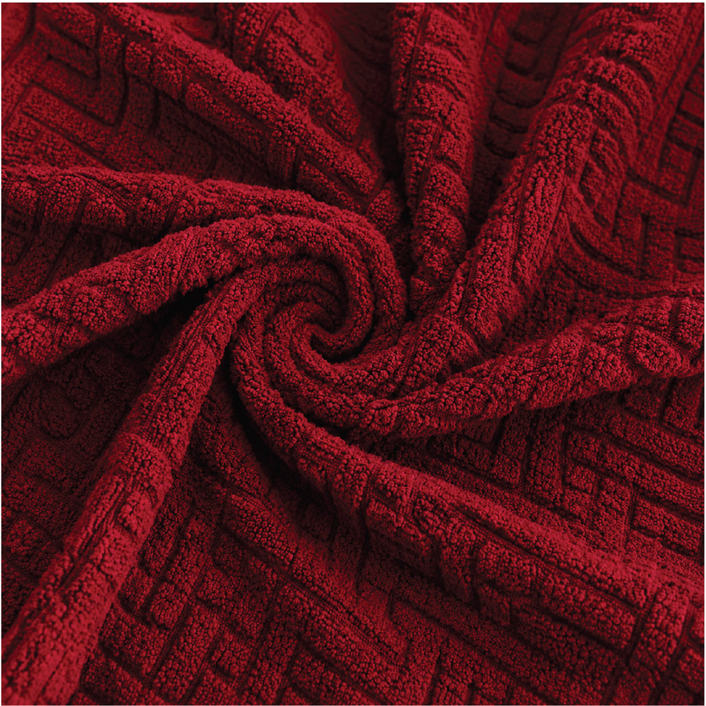 Stripe Tile Jacquard Frilled Sofa Cover - Maroon