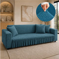 Stripe Tile Jacquard Frilled Sofa Cover - Zink