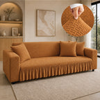 Stripe Tile Jacquard Frilled Sofa Cover - Copper