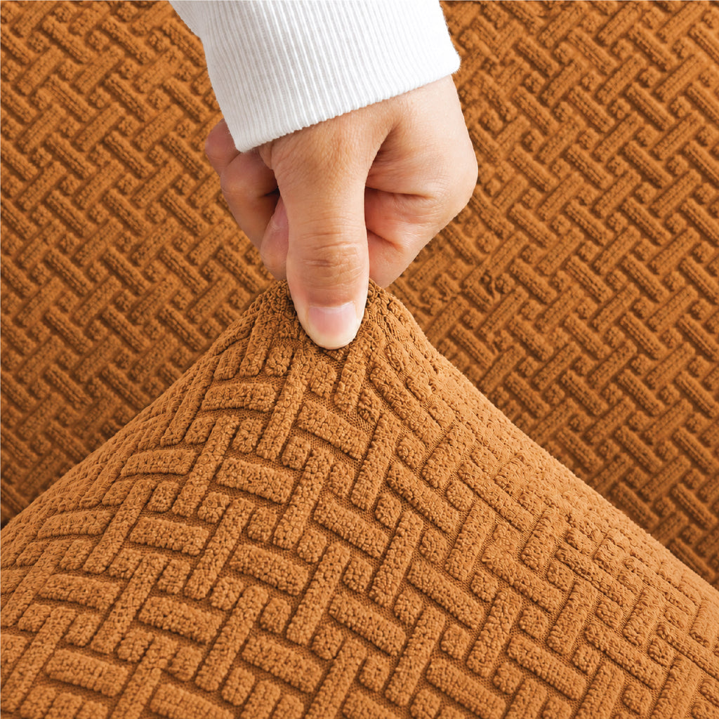 Stripe Tile Jacquard Frilled Sofa Cover - Copper