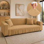 Stripe Tile Jacquard Frilled Sofa Cover - Golden