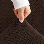 Stripe Tile Jacquard Fitted L Shape Sofa Cover - Brown