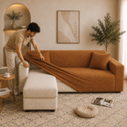 Stripe Tile Jacquard Fitted L Shape Sofa Cover - Copper