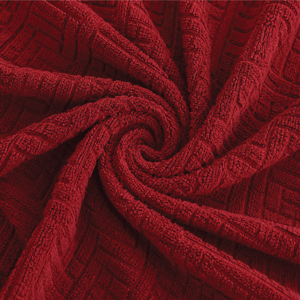 Stripe Tile Jacquard Fitted L Shape Sofa Cover - Maroon