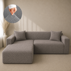 Stripe Tile Jacquard Fitted L Shape Sofa Cover - Grey