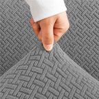 Stripe Tile Jacquard Fitted L Shape Sofa Cover - Grey