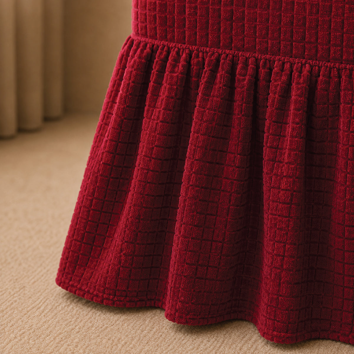 Bubble Turkish Frilled Chair Cover Sets - Maroon