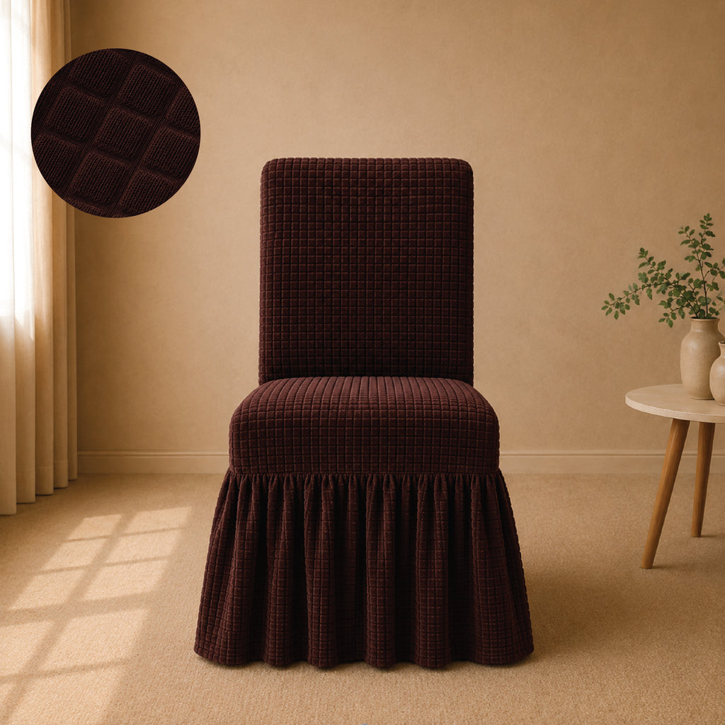 Bubble Turkish Frilled Chair Cover Sets - Brown