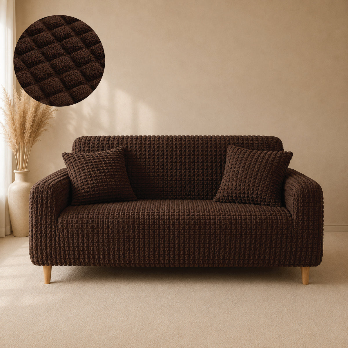 Bubble Turkish Fitted Sofa Cover Set - Brown